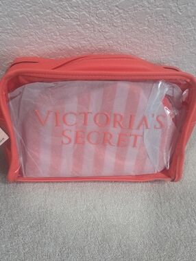 Victoria's Secret Coral-Pink Clear Cosmetic Travel Pouch